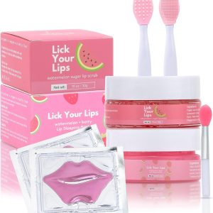 6-in-1 Lip Care Kit With Lip Sleeping Mask, Silicone Brush, Sugar Scrub, Sheet Mask to Reveal Luscious, Soft Lips – Korean Lip Therapy Set for Fuller, Plumper, Perfect Pout