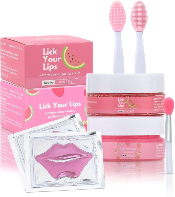 6-in-1 Lip Care Kit With Lip Sleeping Mask, Silicone Brush, Sugar Scrub, Sheet Mask to Reveal Luscious, Soft Lips – Korean Lip Therapy Set for Fuller, Plumper, Perfect Pout
