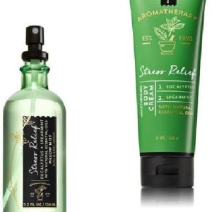 Bath and Body Works - Aromatherapy - Stress Relief - Eucalyptus & Spearmint - Pillow Mist & Body Cream - Gift Set – New 2017