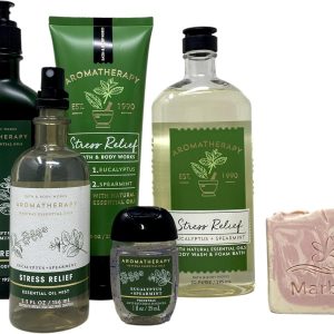 Bath & Body Works Aromatherapy Stress Relief Eucalyptus Spearmint Gift Set Body Lotion - Body Wash + Foam Bath - Body Cream - Essential Oil Mist - Hand Gel - with a Himalayan Salts Springs Sample Soap