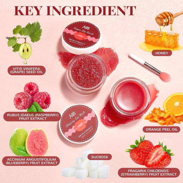 Lip Balm & Moisturizer Set, Lip Scrub & Lip Sleeping Mask- Overnight Treatment Lip Care Products | Moisturize & Nourish, Dry Cracked Lips, Intense Hydration with Vitamin C - Image 2