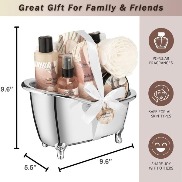 Spa Gift Baskets For Women - Luxury Bath Set With Coconut & Vanilla - Spa Kit Includes Body Wash, Bubble Bath, Lotion, Bath Salts, Body Scrub, Body Spray, Shower Puff, and Towel - Image 4